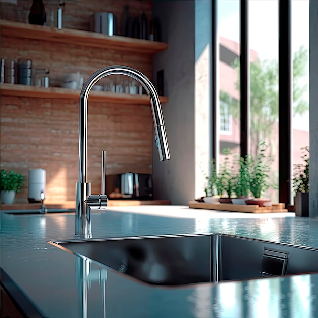 Modern faucet in the kitchen Generative AI