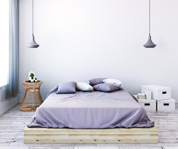 Modern female bedroom with empty wall front