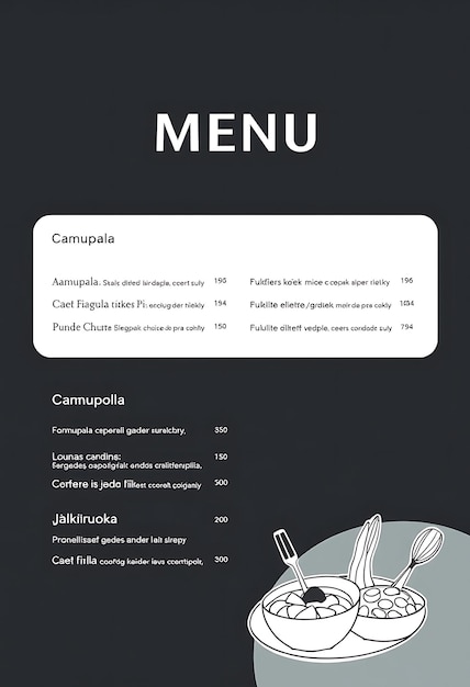 Photo modern finnish cafe menu with clean lines and cool muted colors sections include aamupala louna