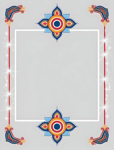 Modern Flat Abstract Rangoli and Sparkler Lines Border Frame Sleek Minimalistic Design with Ample