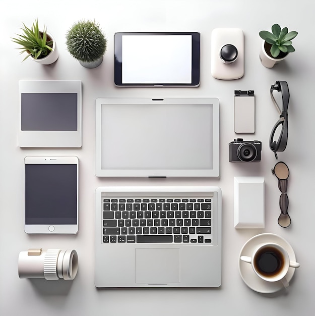 Photo a modern flat lay of tech essentials for work and play