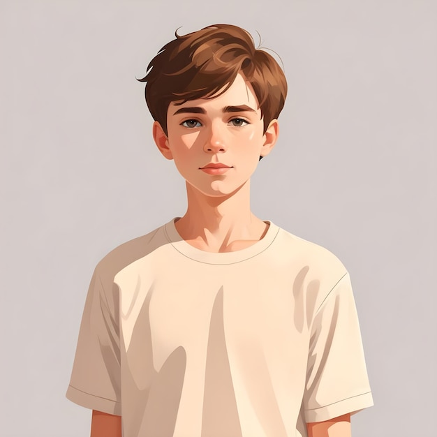 Photo modern flat young caucasian boy with short brown hair