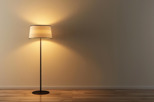 Photo a modern floor lamp casts warm light across a minimalist room with wooden flooring