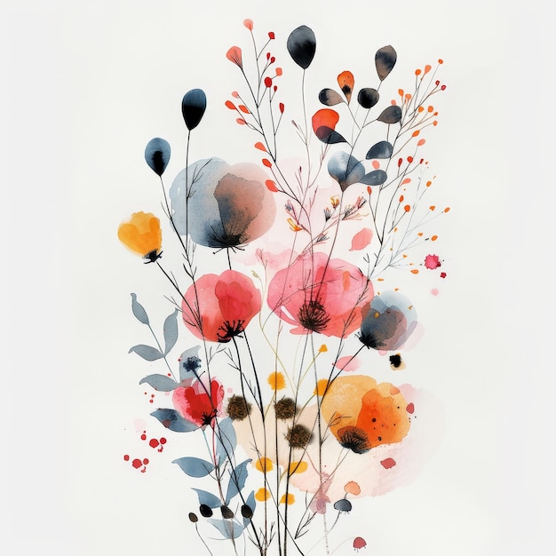 Photo modern floral stems watercolor drawings abstract lithography white background style raw stylize 200 job id b3570081beac485ea58aaf090a0dcd85