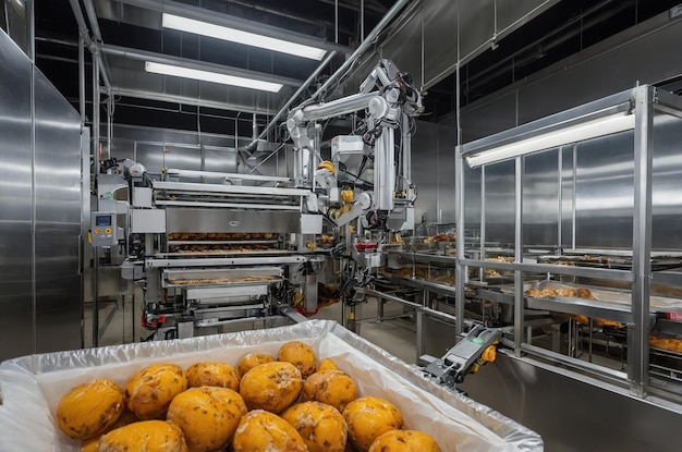 Photo modern food factory with robotic packaging