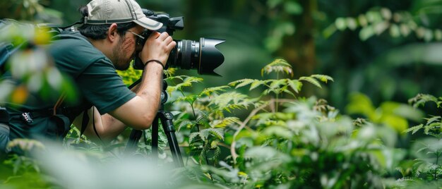 Photo modern forager capturing plant discoveries on camera