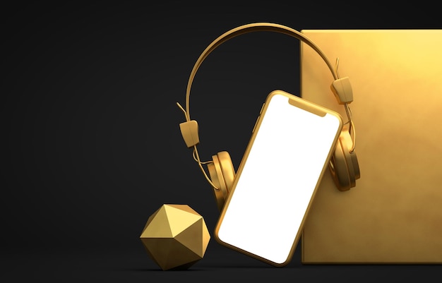 Modern frameless smartphone with headphones 3D Rendering