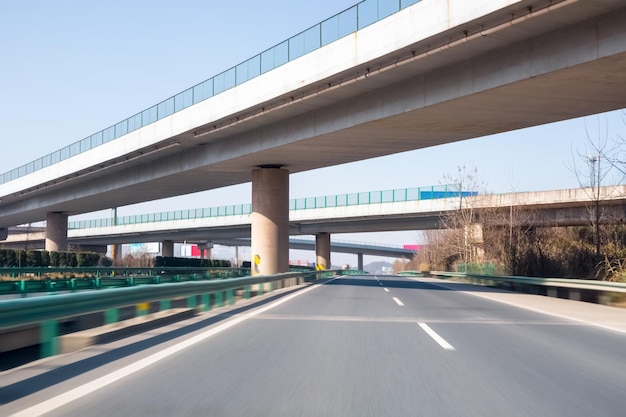 Modern freeways and the highway interchange with motion blur