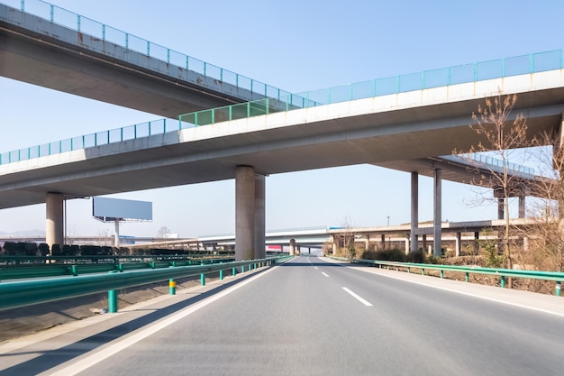 Modern freeways and transportation hub under the highway interchange