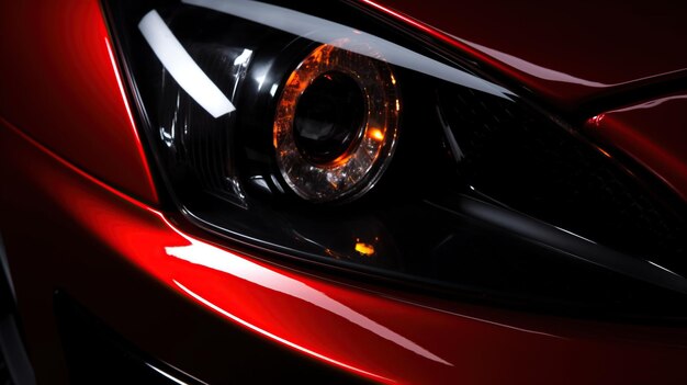 modern front red car headlights on black background