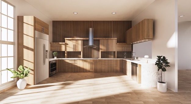 modern furnished wooden kitchen interior