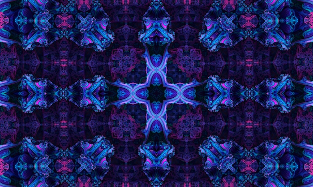 Modern and futuristic abstract digital neon background kaleidoscope pattern ideal for technology.