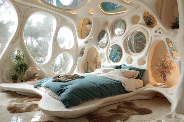 Modern futuristic art nouveau bedroom decor fusion of timeless elegance and avantgarde design transforming your sleeping space into a stylish sanctuary that reflects both tradition and innovation