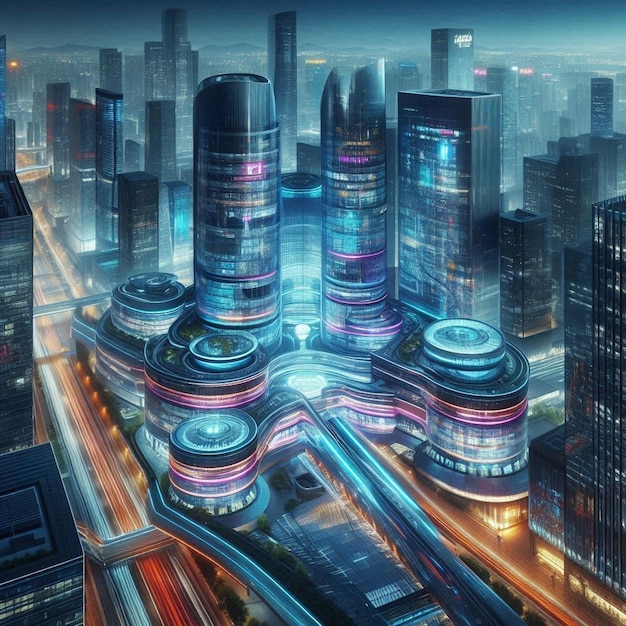 Photo modern futuristic cityscape ai image