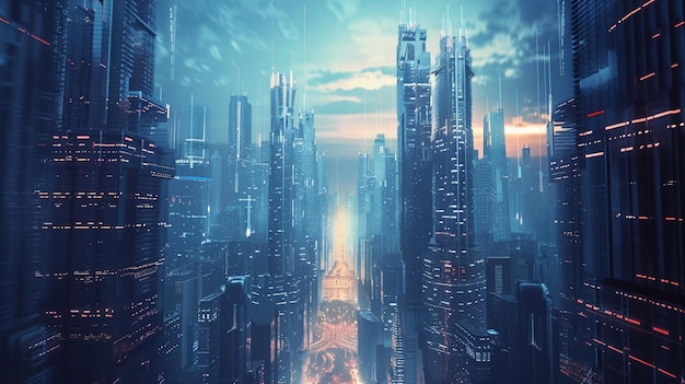 Modern Futuristic Cityscape with Night Skyline