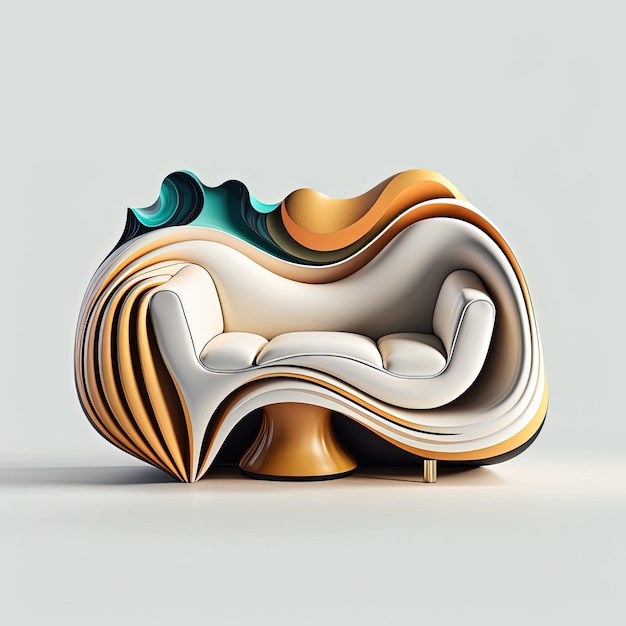 Modern futuristic couch design with fluid shapes motion