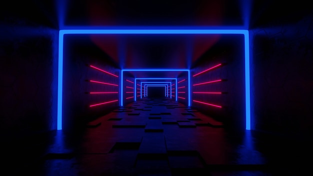 Modern futuristic sci fi background free Photo with blue neon 3D rendering.