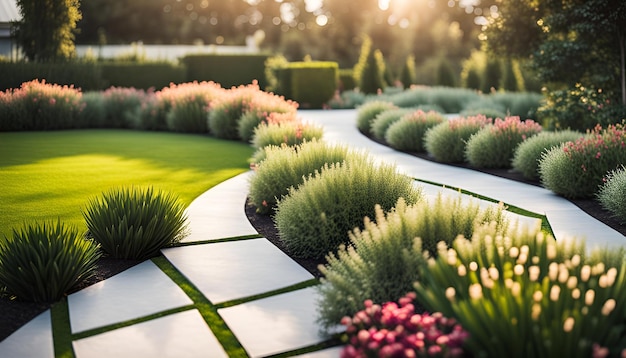 A modern garden with geometric designs