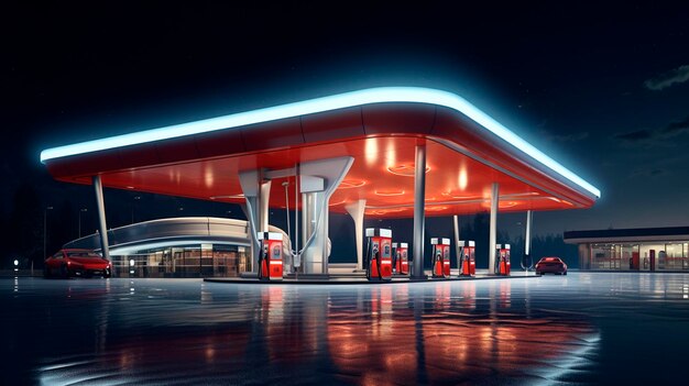 Photo modern gas station for cars generative ai sky