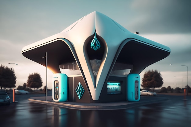 Modern gas station at star night