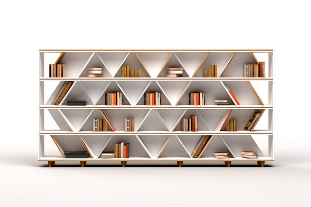 A Modern Geometric Bookcase Filled With Stories on White or PNG Transparent Background