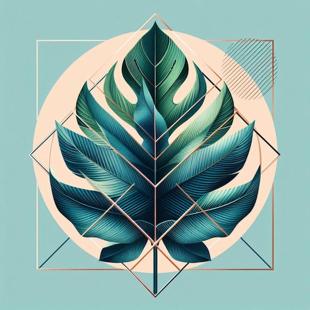 Photo modern geometric and botanical art geometric shapes and botanical elements in a muted color palette