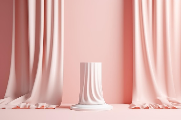 Modern geometric pedestal with clean pink pastel background AI generated