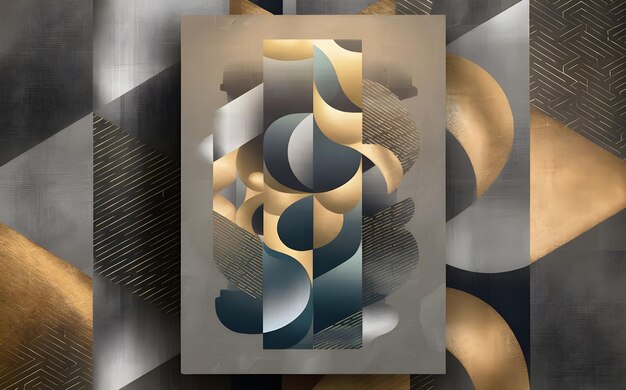 Photo modern geometric wallpaper design with gray gold and blue shapes on canvas poster background