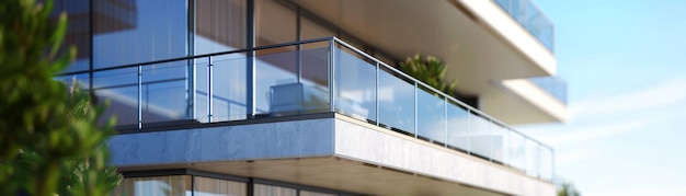 Photo modern glass balcony with metal railings on a sunny day