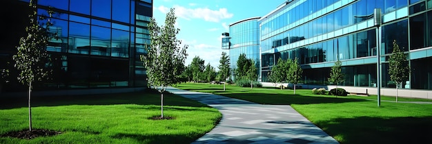 Photo modern glass buildings in a corporate business park