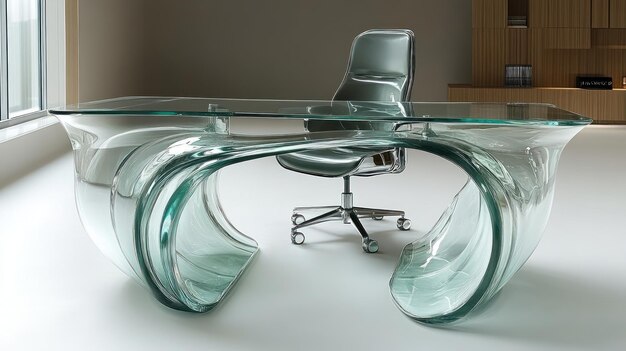 Photo modern glass desk with swirling design