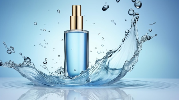 A Modern Glass perfume bottle water splashes minimalistic Background full view image