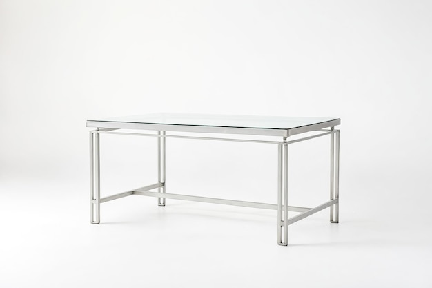 Modern Glass Top Table on White Background