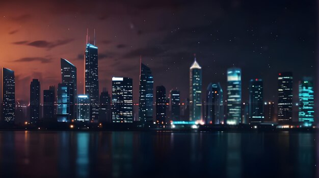 Modern glossy artistic neon urban city and skyscrapers background buildings texture ai generative