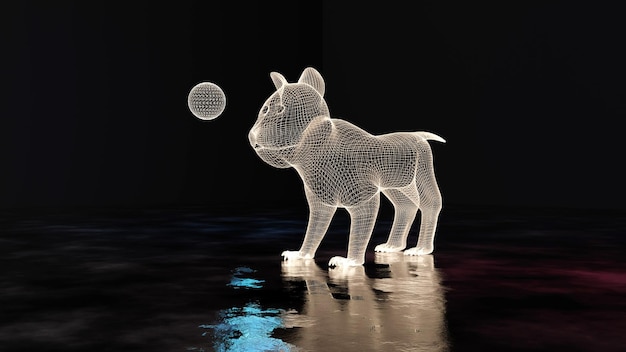 Modern glowing dog wireframe background 3D rendering