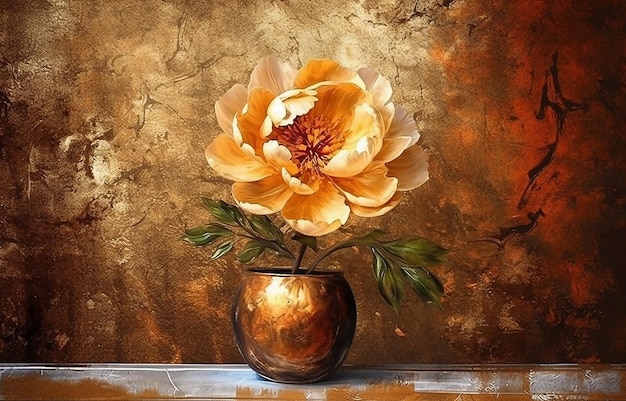 Modern gold painting abstract vase Plants flower in a vase gold element