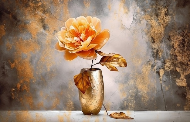 Modern gold painting abstract vase Plants flower in a vase gold element