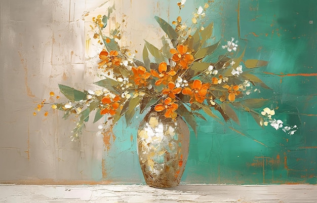 Modern gold painting abstract vase Plants flower in a vase gold element