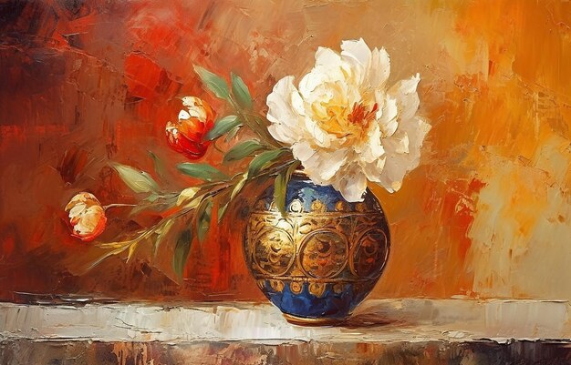 Modern gold painting abstract vase Plants flower in a vase gold element