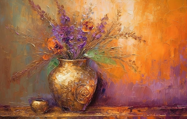 Modern gold painting abstract vase Plants flower in a vase gold element