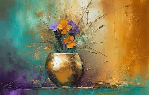 Modern gold painting abstract vase Plants flower in a vase gold element