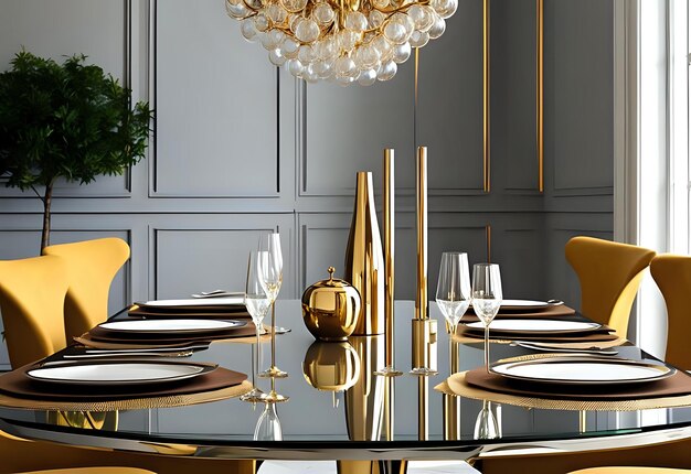 Photo modern gourmet dining table with luxurious decor