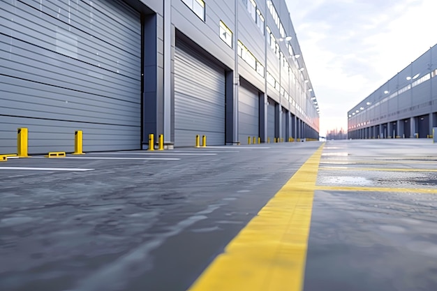 Photo modern gray industrial warehouse distribution building and parking lot