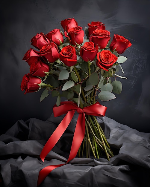 Photo modern gray table red roses