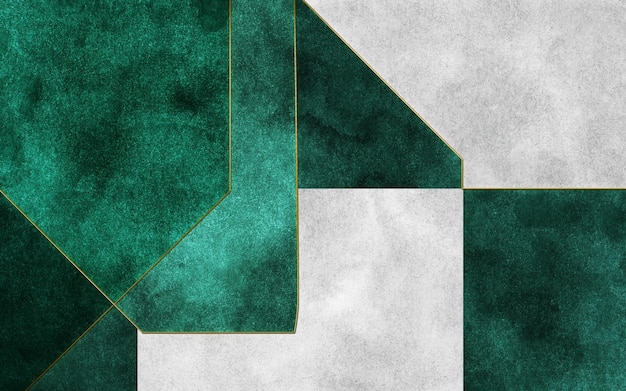 Modern green geometric art golden polygons