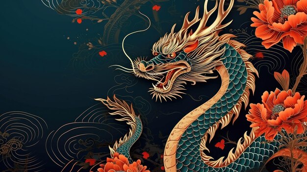 Modern greeting cards and backgrounds for Chinese New Year with dragon space for text