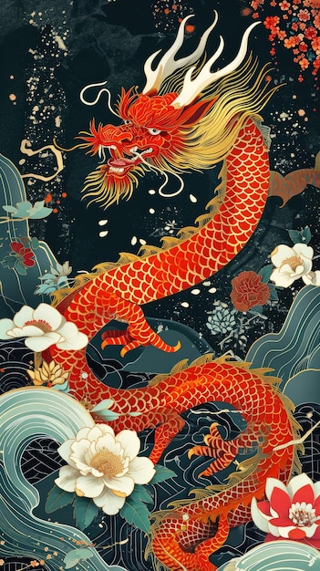 Modern greeting cards and backgrounds for Chinese New Year with dragon space for text