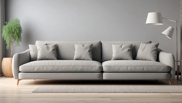 Modern grey sofa in living room on white background 3d rendering Ai generative