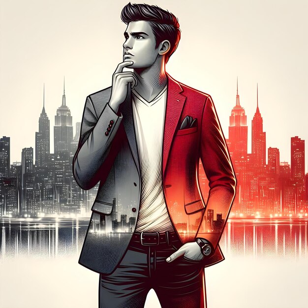 Modern GreytoRed Blazer with City Light Matching TShirt