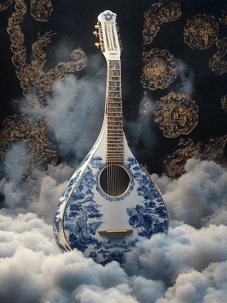 Photo modern guitar mockup with solid background